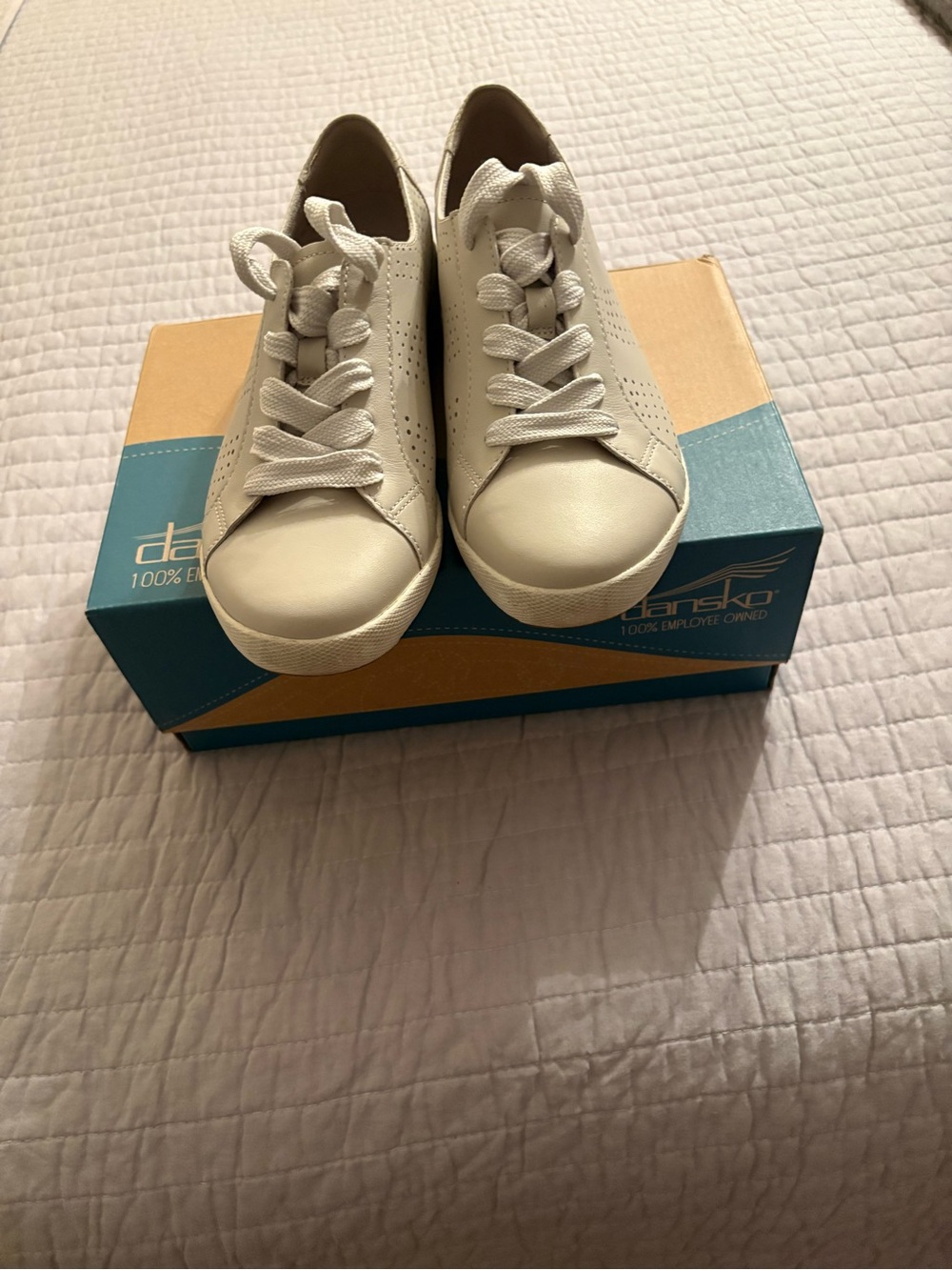 Dansko White Leather Lace-Up Sneakers
